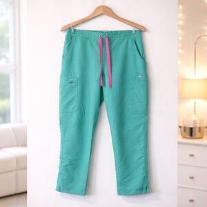 ✨ FIGS Yola Aqua Scrub Pants Drawstring Cargo Medical Uniform Pants Size M